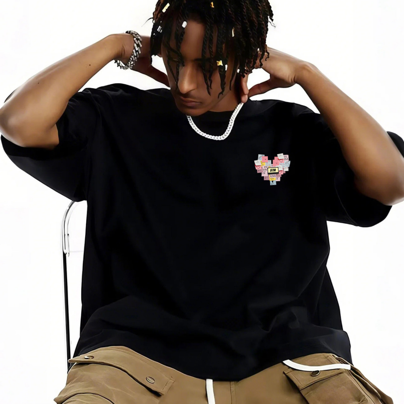 REINAREA Unisex Vintage Heavyweight T-Shirt Printed Cotton Trendy Short-Sleeve