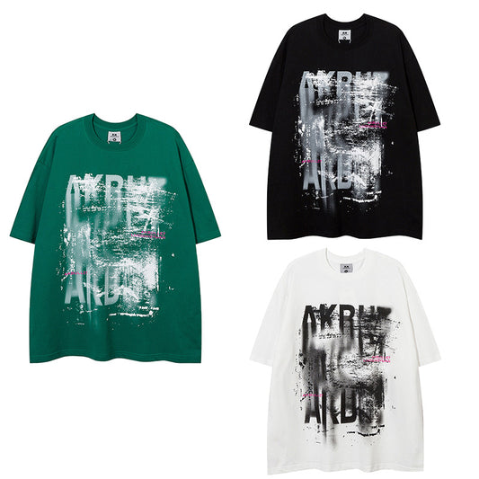REINAREA Abstract Letter Graffiti Loose BF-Style T-Shirt Men’s Summer Casual Short-Sleeve Top