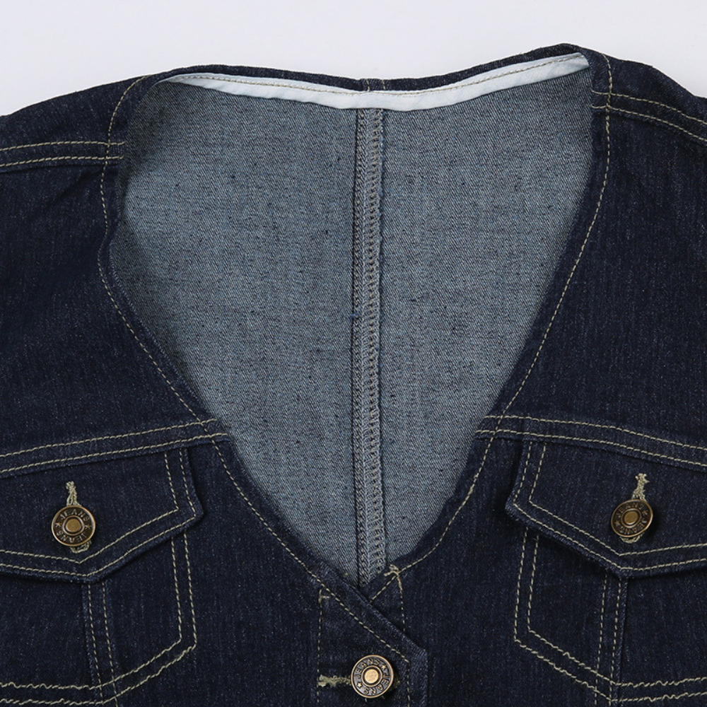 Fashion Single-Breasted V-Neck Denim Vest