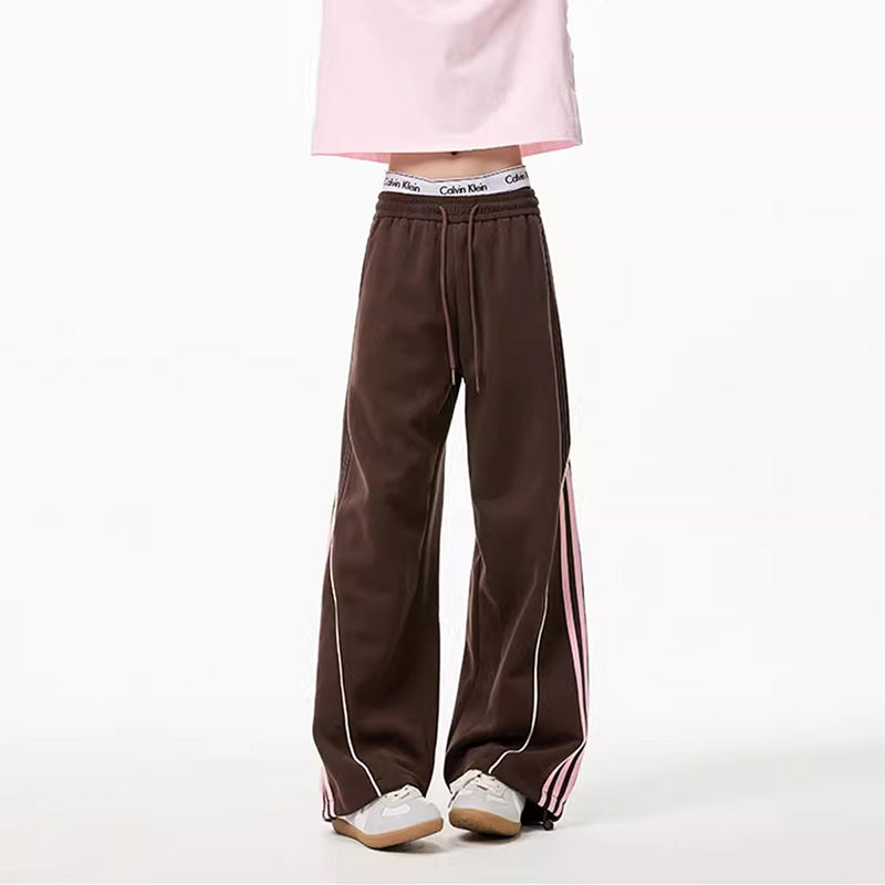 REINAREA Unisex Side-Striped Sweatpants - Loose Paneled Straight-Leg Wide-Leg Athletic Pants