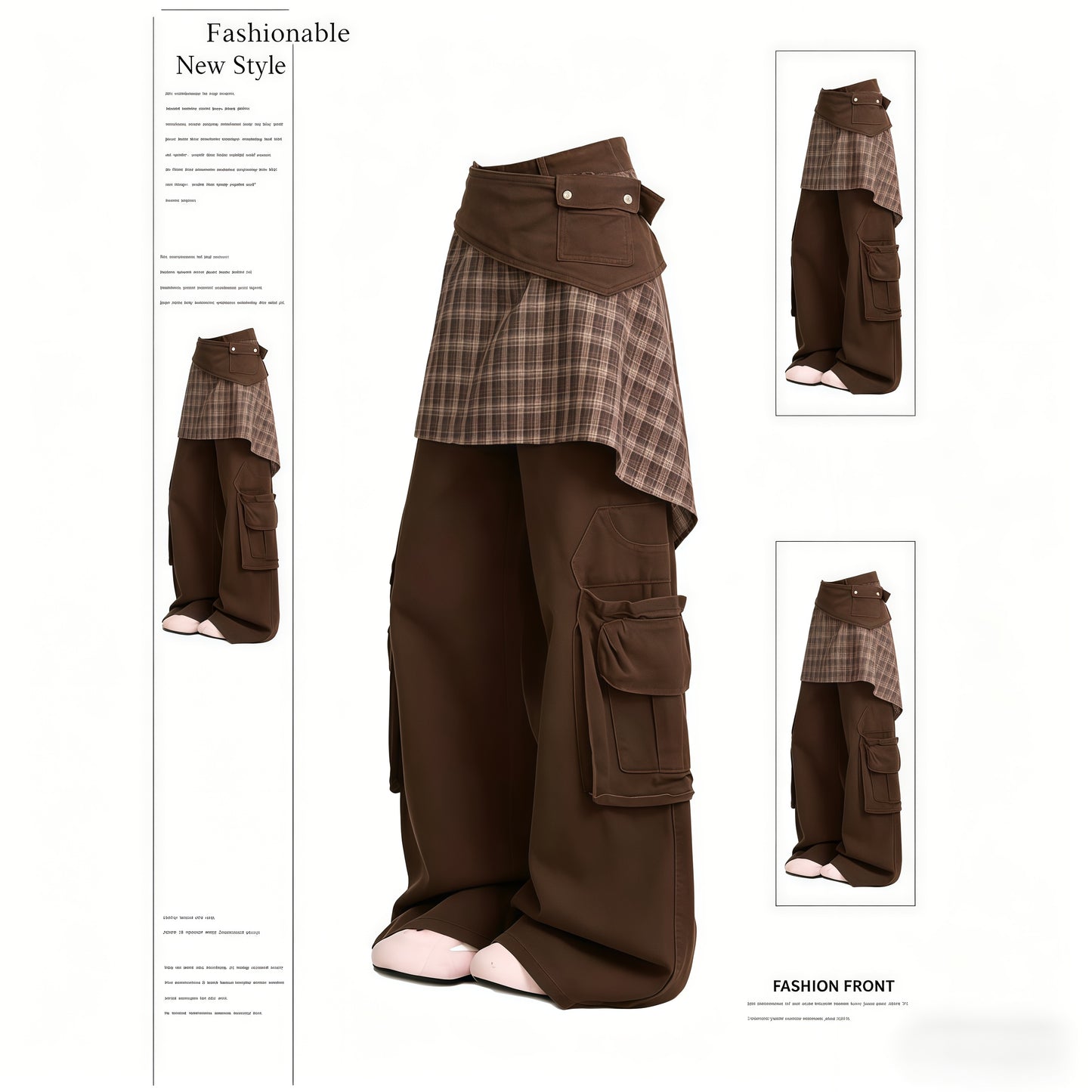 REINAREA | Maillard Cargo Jeans With Butt Cover Panel | Women Baggy Wide Leg Pants | 2026 Spring Coffee Straight Trousers