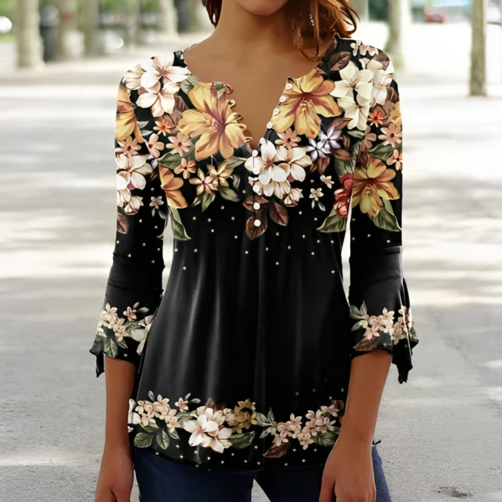 V-neck Buttons Half Placket Blouse