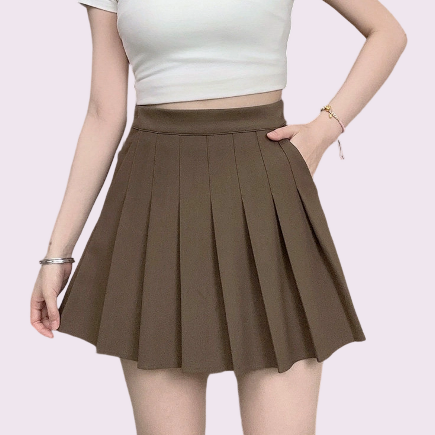 REINAREA New Spring Summer Women High Waist A-Line Pleated Mini Skirt