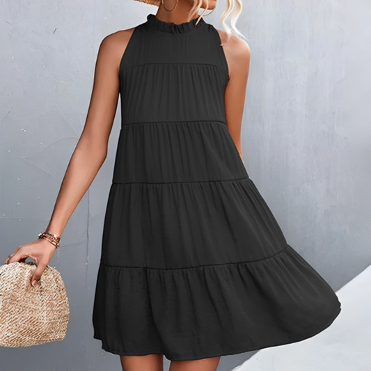 Cool Plain Sleeveless Black Mini Dress