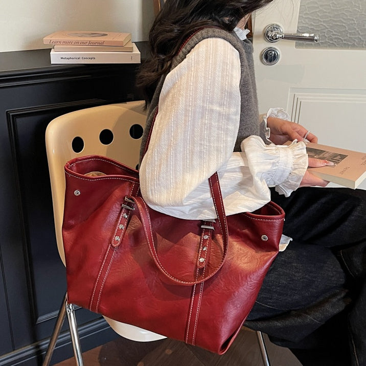 REINAREA Women's Relaxed Retro Tote Bag Large Capacity Commuter Shoulder Bag