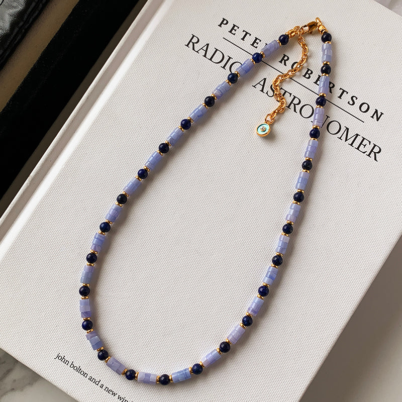 REINAREA Women’s Natural Pearl & Rainbow Stone Dopamine Beaded Necklace - Autumn & Winter Clavicle & Sweater Chain【059】