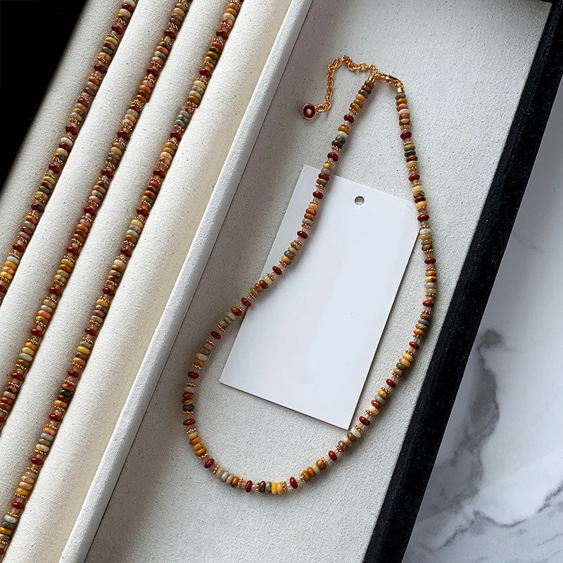 REINAREA Women’s Natural Pearl & Rainbow Stone Dopamine Beaded Necklace - Autumn & Winter Clavicle & Sweater Chain【059】