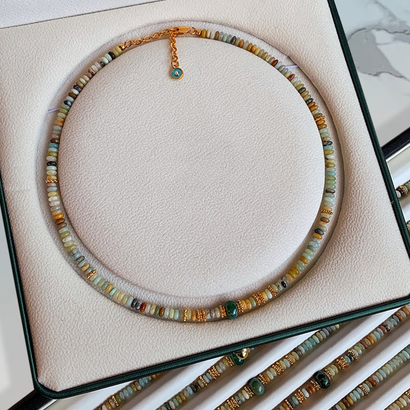 REINAREA Women’s Natural Pearl & Rainbow Stone Dopamine Beaded Necklace - Autumn & Winter Clavicle & Sweater Chain【059】