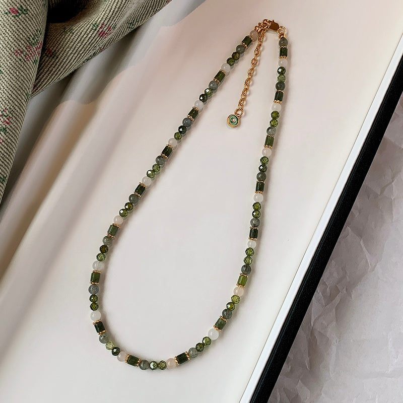 REINAREA Women’s Natural Pearl & Rainbow Stone Dopamine Beaded Necklace - Autumn & Winter Clavicle & Sweater Chain【059】