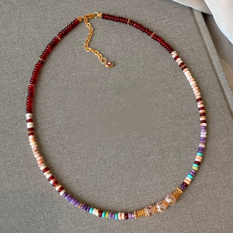 REINAREA Women’s Natural Pearl & Rainbow Stone Dopamine Beaded Necklace - Autumn & Winter Clavicle & Sweater Chain【059】