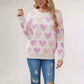 Valentine's Day Heart Pullover Round Neck Hand-Beaded Knitted Women's Sweater