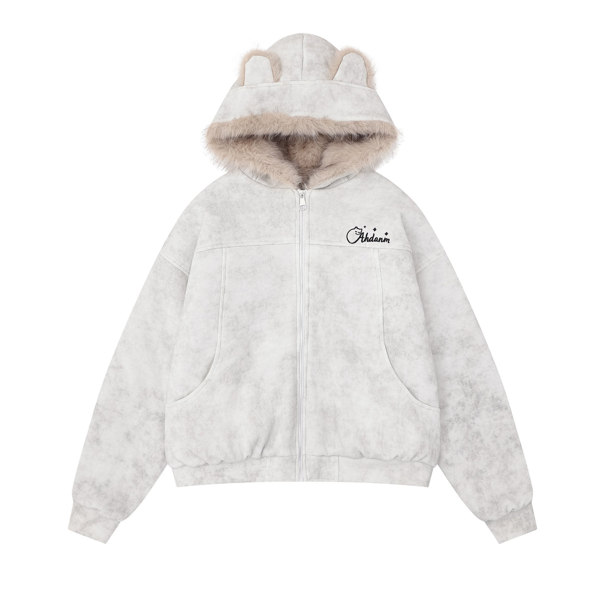 REINAREA Women's Bear Ear Suede Coat Faux Fur Collar Warm Cotton Jacket