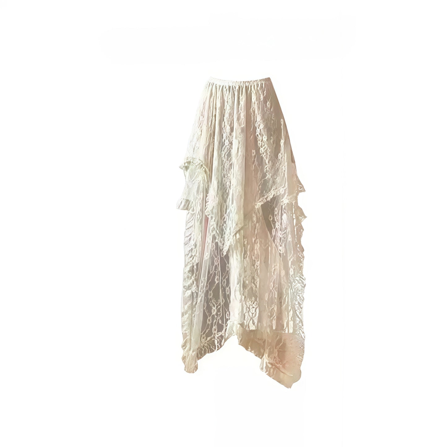 REINAREA | Vintage Wasteland Style Top | Irregular Ruffled Cami Dress Lace Midi Skirt | 3Pcs Grunge Y2K Layered Outfit Set