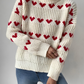 Casual slight stretch heart jacquard ribbed sweater