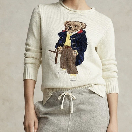Woman’s Cream Cotton Sweater with Bear Design