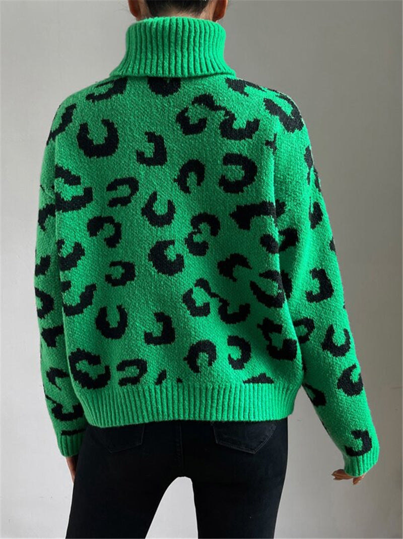 Casual Leopard Pattern Turtleneck Sweater