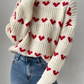 Casual slight stretch heart jacquard ribbed sweater