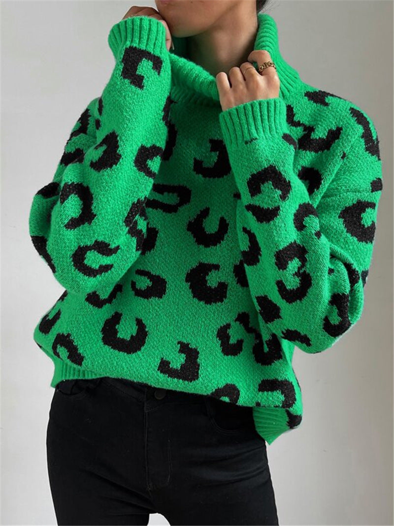 Casual Leopard Pattern Turtleneck Sweater