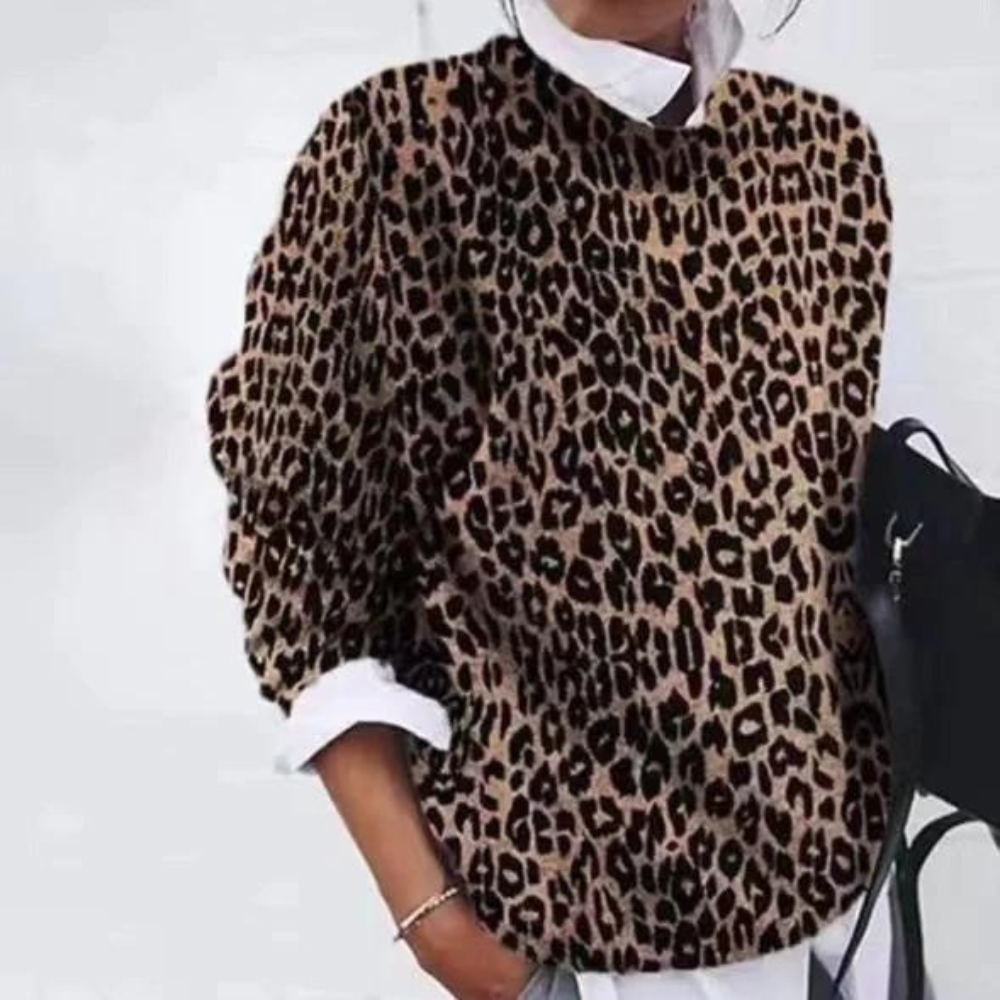 Casual Leopard Print Round Neck Top