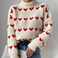 Casual slight stretch heart jacquard ribbed sweater