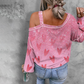 Valentine's Day Heart Print Cold Shoulder Top