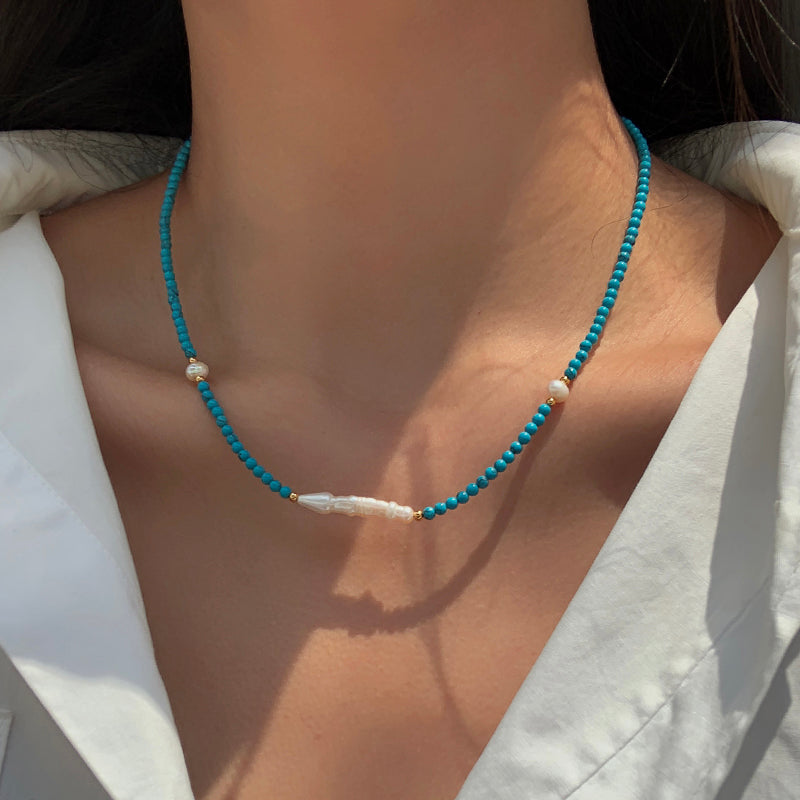REINAREA Women’s Natural Pearl & Rainbow Stone Dopamine Beaded Necklace - Autumn & Winter Clavicle & Sweater Chain【059】