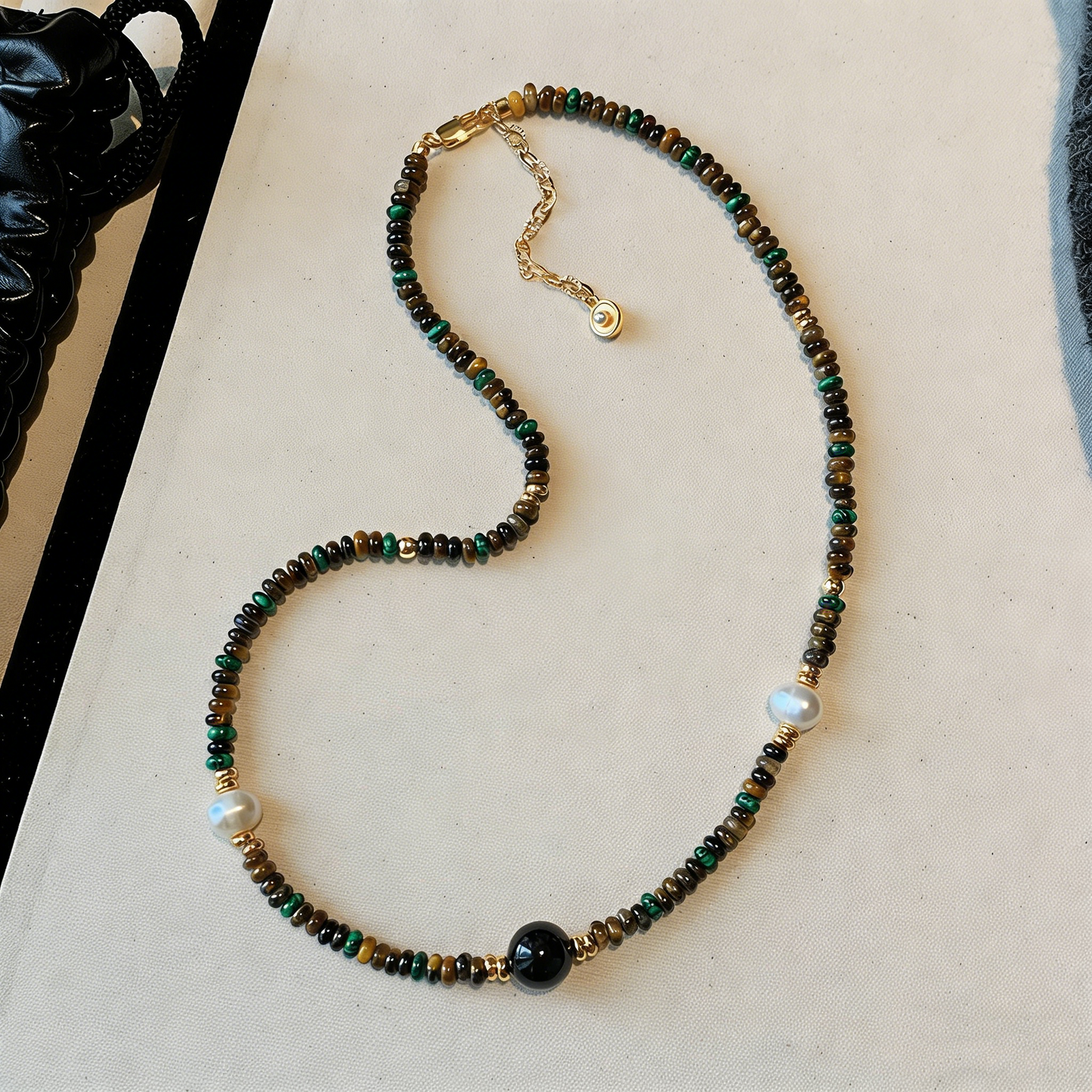 REINAREA Women’s Natural Pearl & Rainbow Stone Dopamine Beaded Necklace - Autumn & Winter Clavicle & Sweater Chain【059】