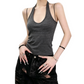REINAREA | Women Striped Ribbed Halter Tank Top | U Neck Backless Slim Fit Cropped Layering Cami