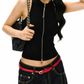 REINAREA | Women Mock Neck Full Zip Sleeveless Knit Tank Top | Rhinestone Chain Detail Slim Fit Cropped Black Top | Y2K Streetwear Casual Vest