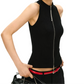 REINAREA | Women Mock Neck Full Zip Sleeveless Knit Tank Top | Rhinestone Chain Detail Slim Fit Cropped Black Top | Y2K Streetwear Casual Vest