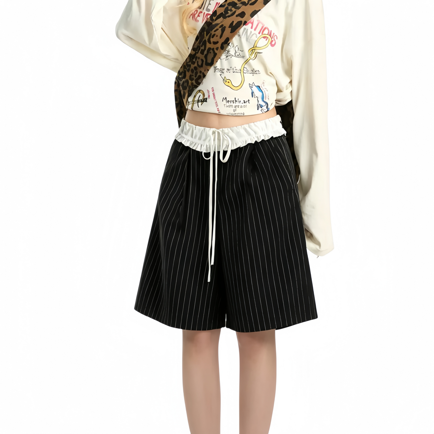 REINAREA | Women's Vintage Striped Wide-Leg Suit Shorts | High Waist Straight Leg 2026 Summer Casual Pants