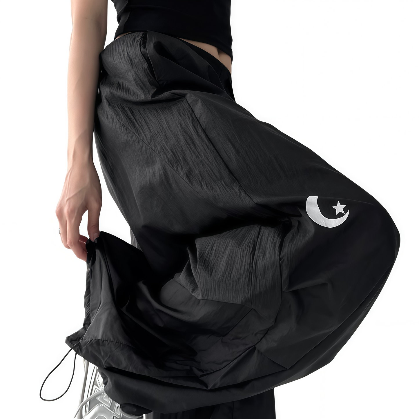 REINAREA | Y2K Sheer Wide Leg Cargo Pants | High Waist Drawstring Moon Star Print Pants | 2026 Summer Casual Trousers