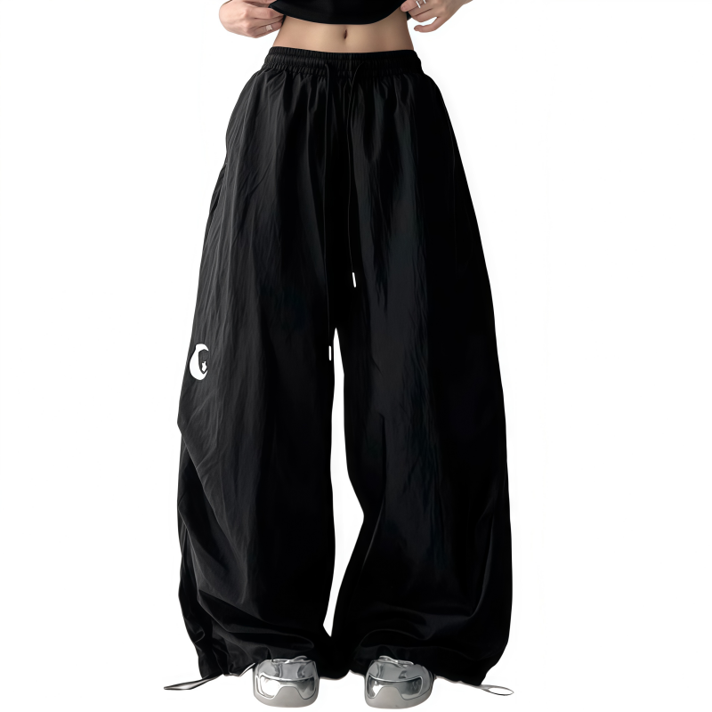 REINAREA | Y2K Sheer Wide Leg Cargo Pants | High Waist Drawstring Moon Star Print Pants | 2026 Summer Casual Trousers