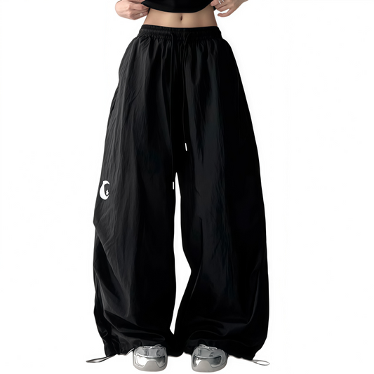 REINAREA | Y2K Sheer Wide Leg Cargo Pants | High Waist Drawstring Moon Star Print Pants | 2026 Summer Casual Trousers