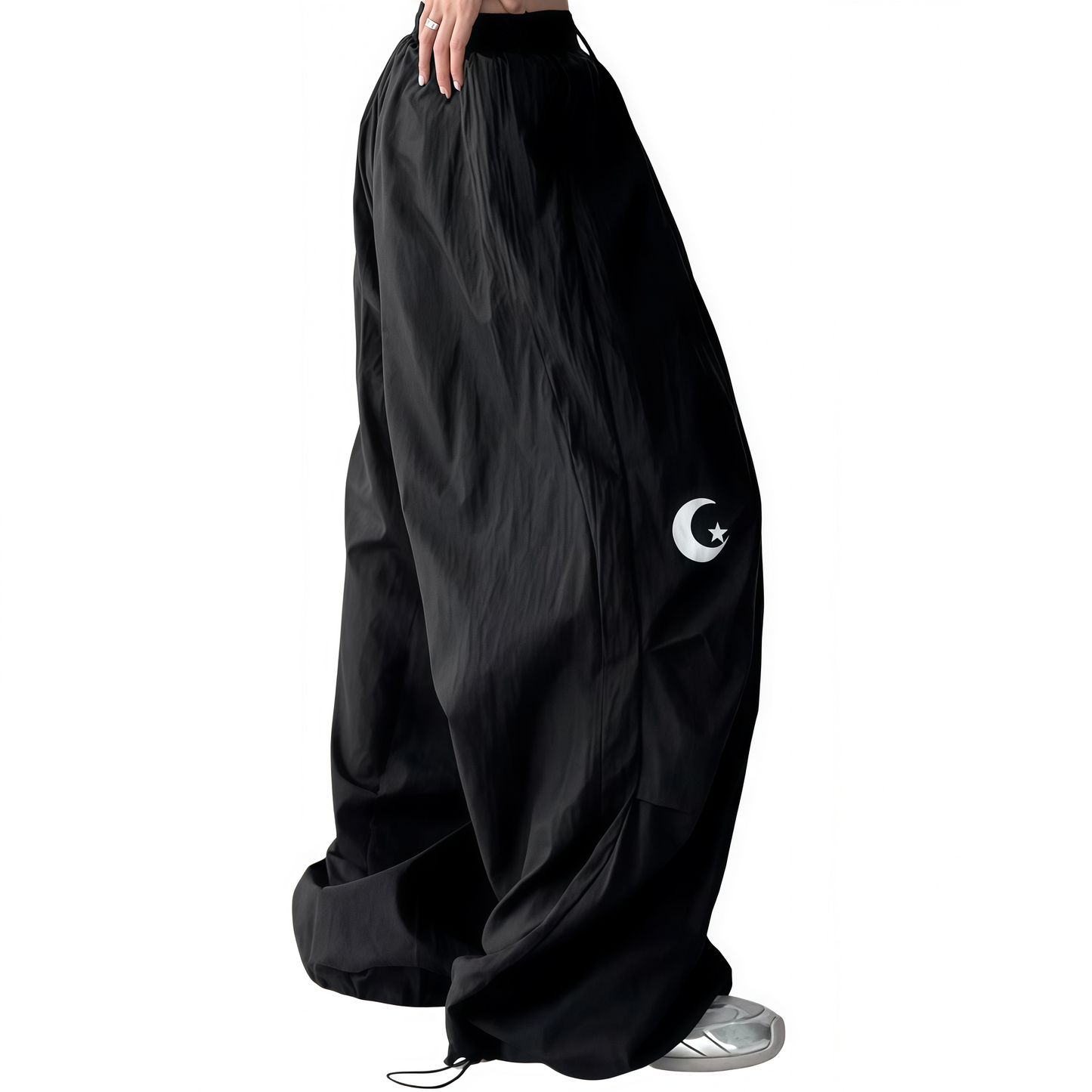 REINAREA | Y2K Sheer Wide Leg Cargo Pants | High Waist Drawstring Moon Star Print Pants | 2026 Summer Casual Trousers