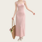 REINAREA | Women Square Neck Back Cutout Midi Knit Dress | French Pink Sleeveless Slim Bodycon Slip Dress