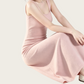REINAREA | Women Square Neck Back Cutout Midi Knit Dress | French Pink Sleeveless Slim Bodycon Slip Dress