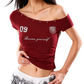 REINAREA |Women Y2K Asymmetric Off Shoulder T-Shirt | Vintage Letter Print Rivet Slim Crop Short Sleeve Top