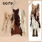 REINAREA | Vintage Wasteland Style Top | Irregular Ruffled Cami Dress Lace Midi Skirt | 3Pcs Grunge Y2K Layered Outfit Set