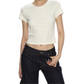 REINAREA | Women Lace Trim Crew Neck Crop T-Shirt | Bow Embroidery Slim Fitted Y2K Short Sleeve Top