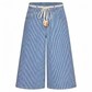 REINAREA | Women Striped Wide Leg Capri Jeans | Drawstring Bead Tassel Waist Loose Cropped Denim Culottes