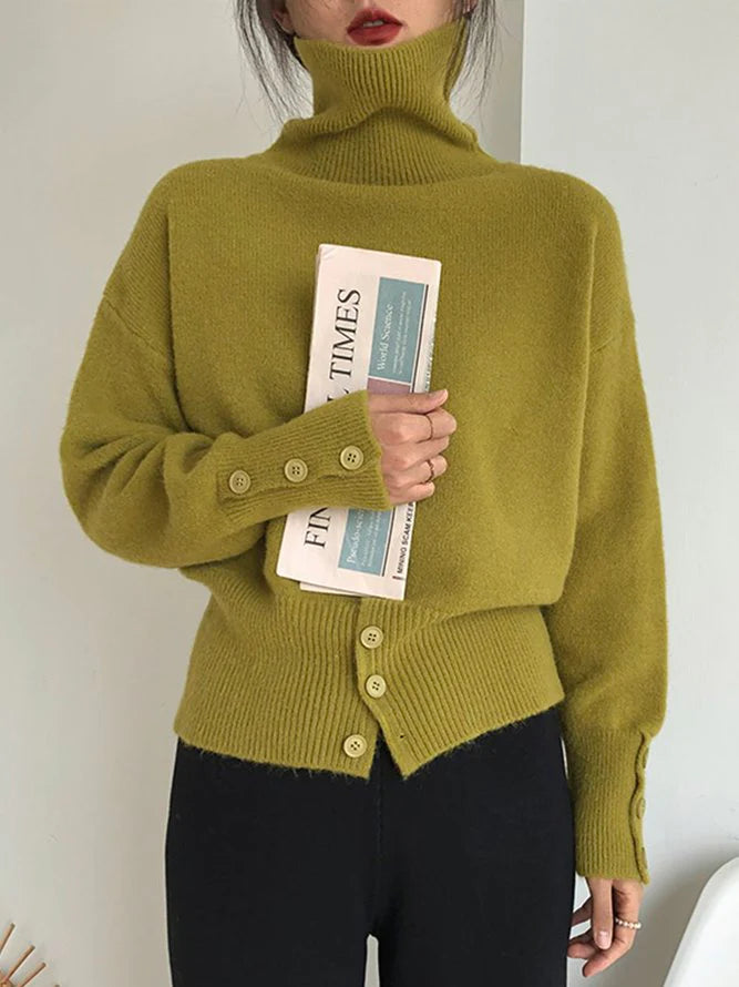 Sage Plain High Neck Sweater