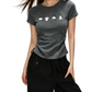 REINAREA | Women Side Ruched Crop T-Shirt | Cute Cartoon Puppy Print Slim Fit Short Sleeve Crew Neck Top