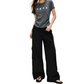 REINAREA | Women Side Ruched Crop T-Shirt | Cute Cartoon Puppy Print Slim Fit Short Sleeve Crew Neck Top