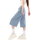 REINAREA | Women Striped Wide Leg Capri Jeans | Drawstring Bead Tassel Waist Loose Cropped Denim Culottes