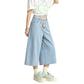 REINAREA | Women Striped Wide Leg Capri Jeans | Drawstring Bead Tassel Waist Loose Cropped Denim Culottes