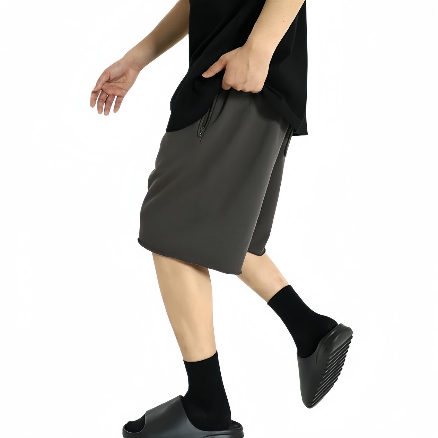 REINAREA | Vintage Washed High Street Sweat Shorts | Unisex Loose Straight Leg Summer 5 Inch Casual Pants with Raw Hem