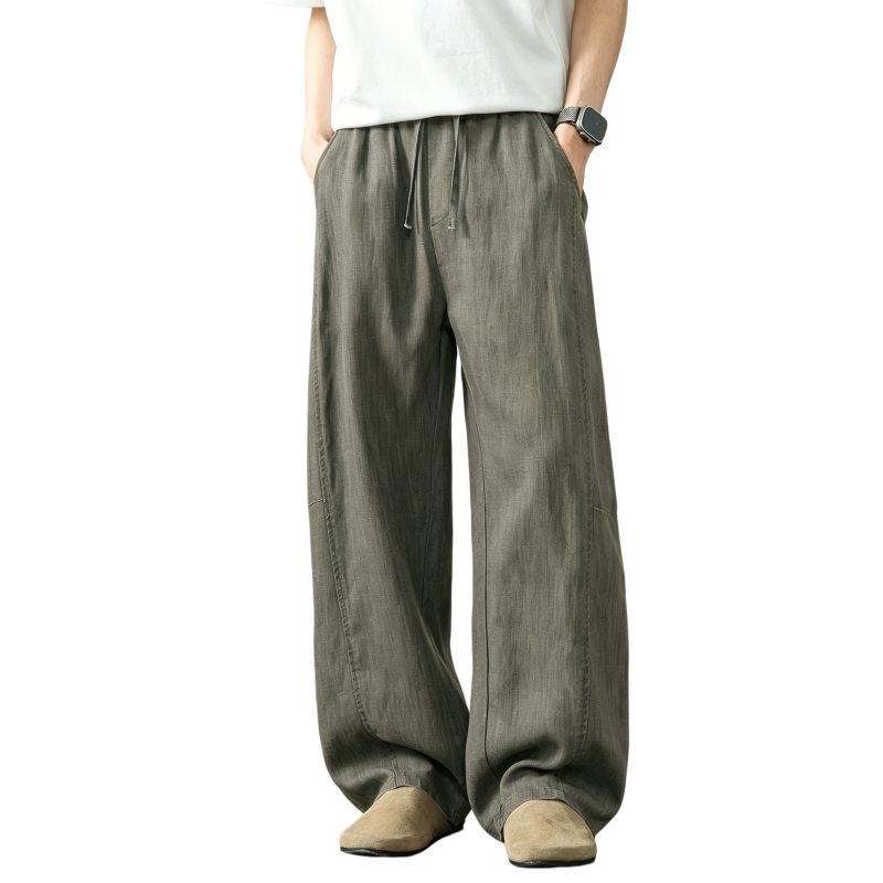 REINAREA | Men's American Linen-Like Barrel Jeans | Summer Lightweight Baggy Wide Leg Relaxed Casual Trousers