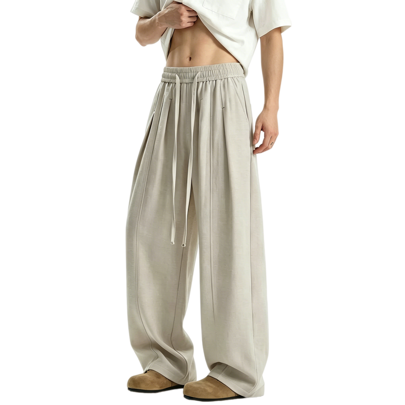 REINAREA | Men's Linen-Like Wide Leg Pants | Summer Lightweight Drapey Straight Leg Casual Trousers