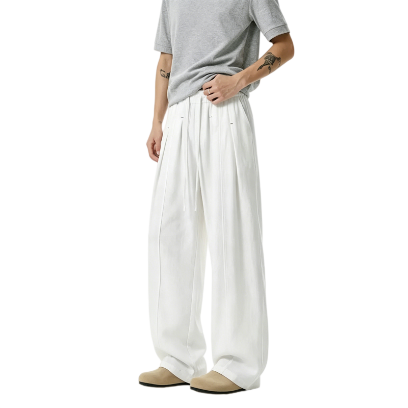 REINAREA | Men's Linen-Like Wide Leg Pants | Summer Lightweight Drapey Straight Leg Casual Trousers